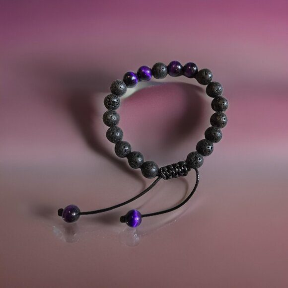 Lava & purple tiger eye bracelet~ 7 in adjustable - Picture 2 of 2